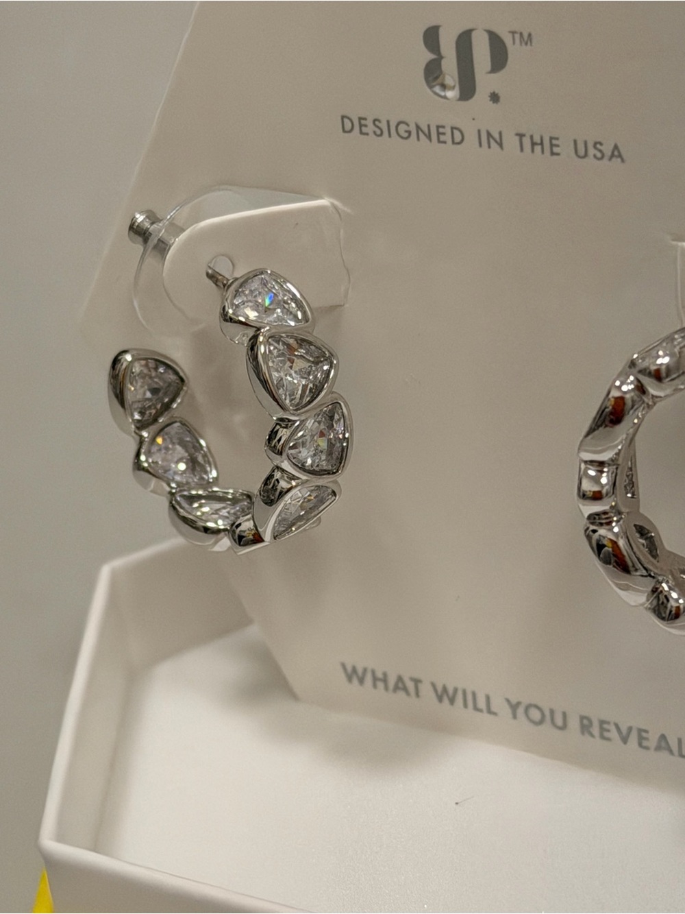 Bomb Party NWT! Diamond CZ Hoop Earrings in Rhodium “Set in the in-between”